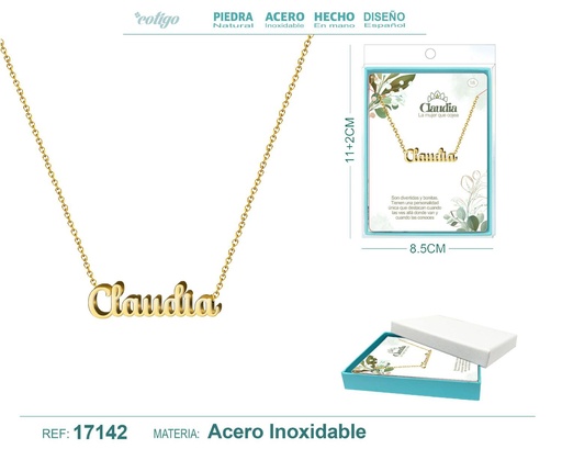 [17142] Collar de acero dorado con nombre Claudia - Joyas personalizadas