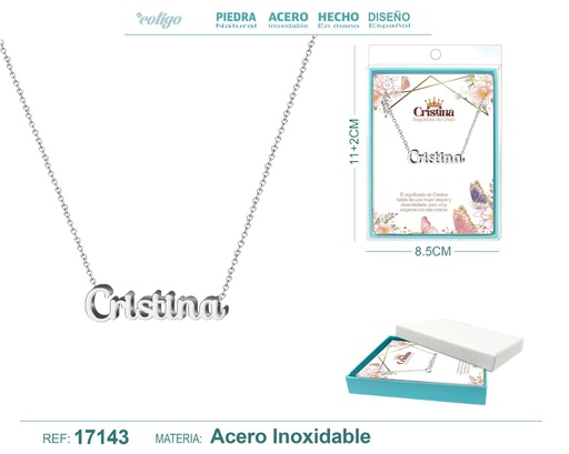 [17143] Collar de acero plateado con nombre Cristina - Joyas personalizadas
