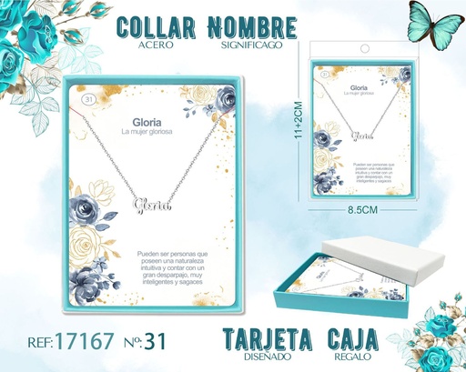 [17167] Collar de acero plateado con nombre Gloria - Joyas personalizadas