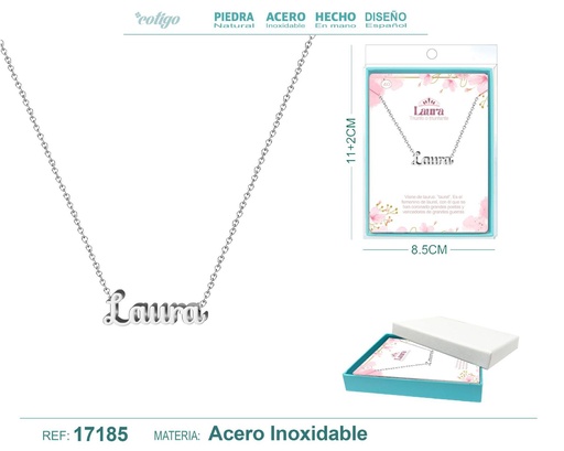 [17185] Collar de acero plateado con nombre Laura - Joyas personalizadas