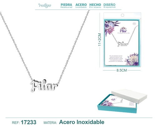 [17233] Collar de acero plateado con nombre Pilar - Joyas personalizadas