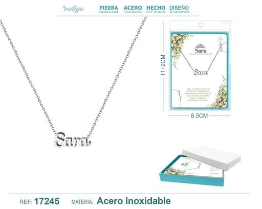 [17245] Collar de acero plateado con nombre Sara - Joyas personalizadas