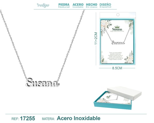 [17255] Collar de acero plateado con nombre Susana - Joyas personalizadas