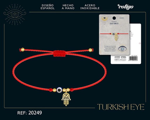 [20249] Pullsera de ojo turco de acero con cordón hilo encerado - Joyería y accesorios