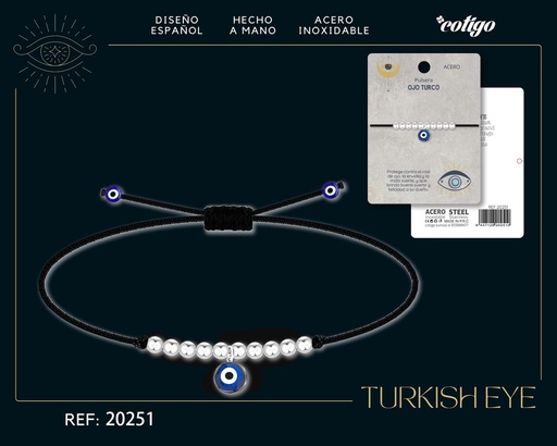 [20251] Pullsera de ojo turco de acero con cordón hilo encerado - Joyería y accesorios