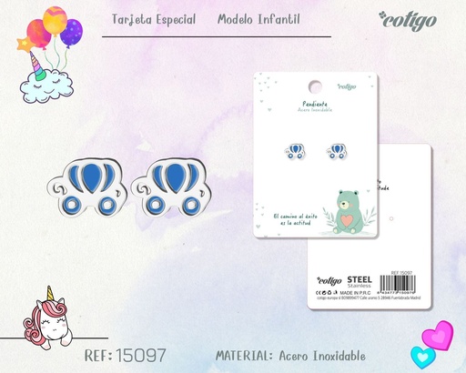 [15097] Pendiente para niña de acero color plateado - Joyería infantil