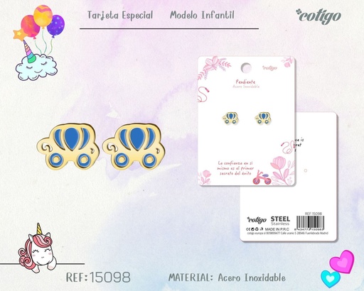 [15098] Pendiente para niña de acero color dorado - Joyería infantil