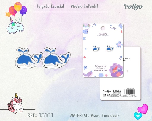 [15101] Pendiente para niña de acero color plateado - Joyería infantil