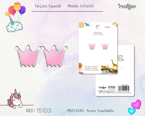 [15103] Pendiente para niña de acero color plateado - Joyería infantil
