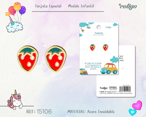 [15106] Pendiente para niña de acero color dorado - Joyería y accesorios infantiles