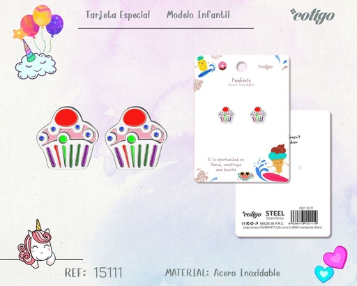 [15111] Pendiente para niña de acero color plateado - Joyería infantil