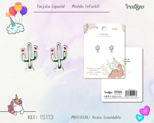 [15113] Pendiente para niña de acero color plateado - Joyería infantil