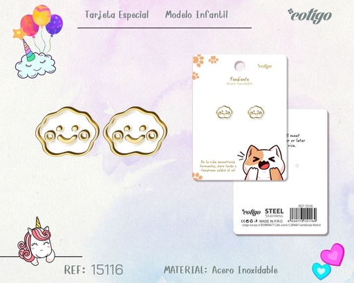 [15116] Pendiente para niña de acero color dorado - Joyería infantil