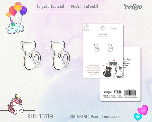 [15119] Pendiente para niña de acero color plateado - Joyería infantil
