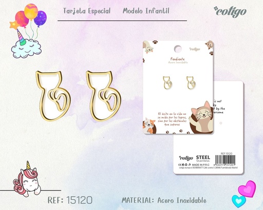 [15120] Pendiente para niña de acero color dorado - Joyería infantil