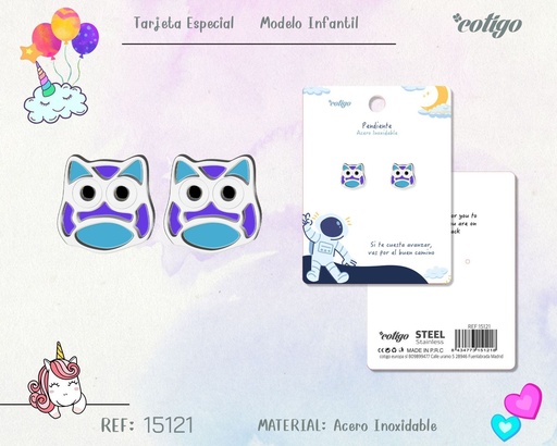 [15121] Pendiente para niña de acero color plateado - Joyería infantil