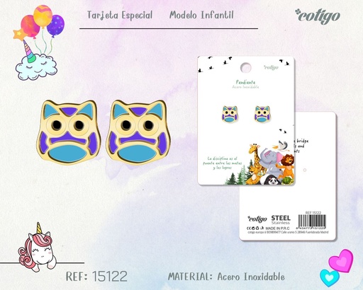 [15122] Pendiente para niña de acero color dorado - Joyería infantil