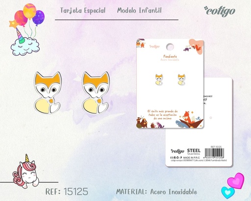 [15125] Pendiente para niña de acero color plateado - Joyería infantil