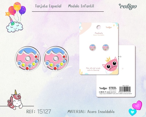 [15127] Pendiente para niña de acero color plateado - Joyería infantil