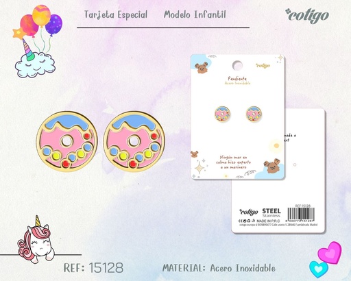 [15128] Pendiente para niña de acero color dorado - Joyería infantil