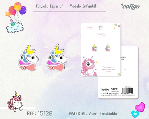[15129] Pendiente para niña de acero color plateado - Joyería infantil