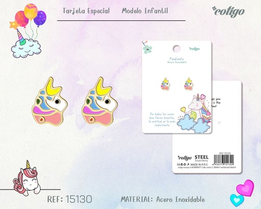 [15130] Pendiente para niña de acero color dorado - Joyería infantil