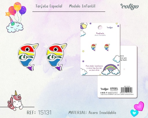[15131] Pendiente para niña de acero color plateado - Joyería infantil