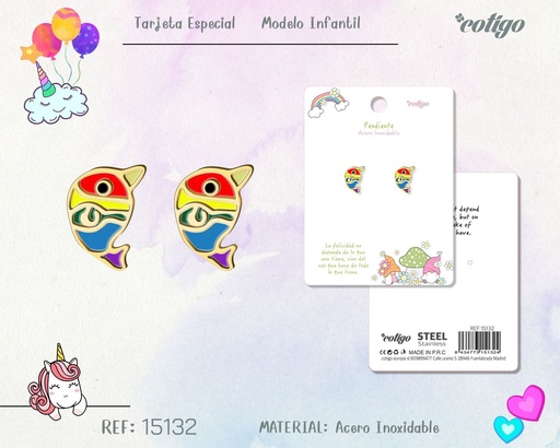 [15132] Pendiente para niña de acero color dorado - Joyería infantil