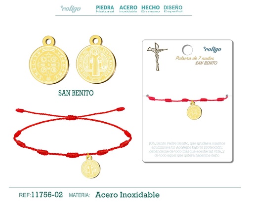 [11756-02] Pulsera de 7 nudos con San Benito en dorado - Joyería religiosa y espiritual