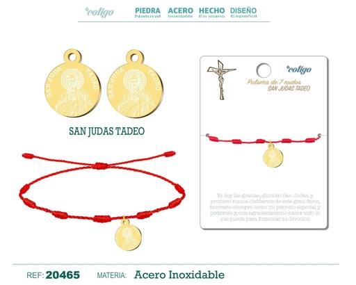 [20465] Pulsera de 7 nudos con San Judas Tadeo dorado - Joyería religiosa y simbólica