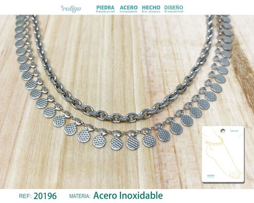 [20196] Tobillera de acero color plateado - Accesorios de moda