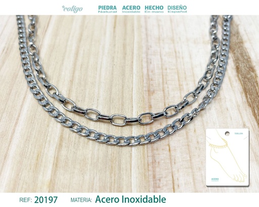 [20197] Tobillera de acero color plateado - Joyería de tobillo