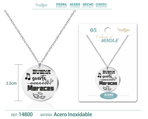 [14800] Colgante con Mensaje de Acero Inoxidable - Accesorios de joyería significativa