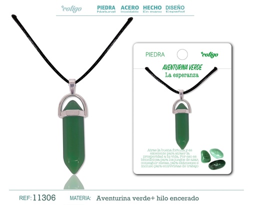 [11306] Colgante de aventurina verde en forma de punto - Joyería de piedras naturales