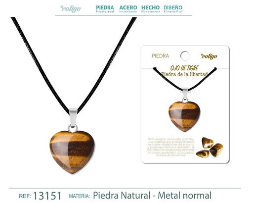 [13151] Colgante de corazón de piedra ojo de tigre - Joyería de piedras naturales 