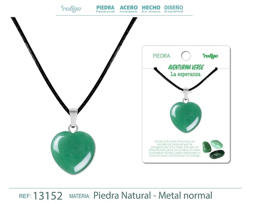 [13152] Colgante de corazón de piedra aventurina verde - Joyería de piedras naturales 