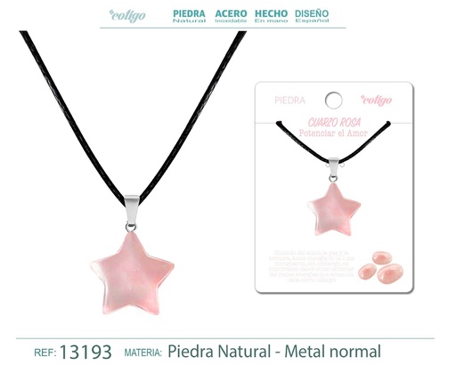 [13193] Colgante estrella de piedra cuarzo rosa - Joyería de piedras naturales 