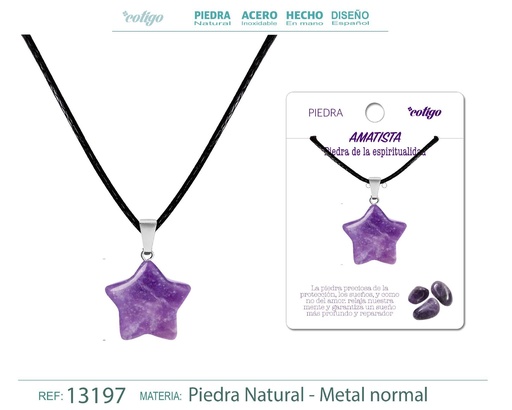 [13197] Colgante estrella de piedra amatista - Joyería de piedras naturales 