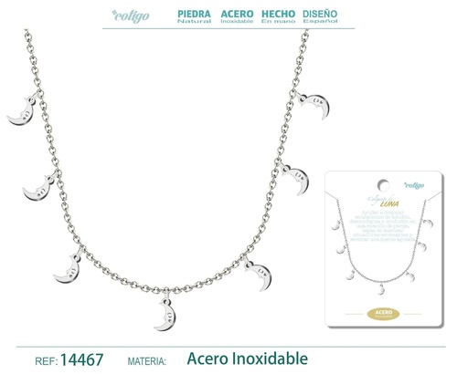 [14467] Collar con 7 colgantes de Luna Plateado - Accesorios de joyería con temática astral