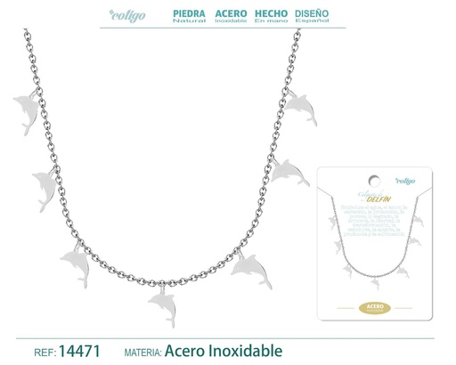 [14471] Collar con 7 colgantes de Delfín Plateado - Accesorios de joyería con temática marina