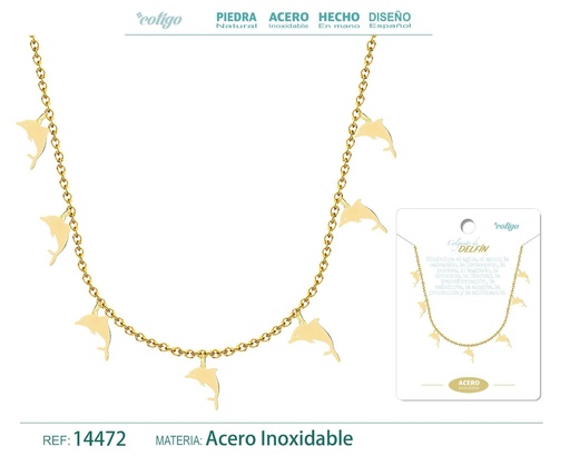 [14472] Collar con 7 colgantes de Delfín Dorado - Accesorios de joyería con temática marina