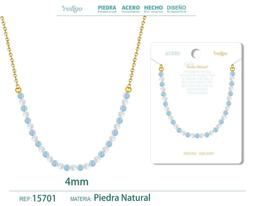 [15701] Collar de cuarzo blanco y opalina de 4 mm - Joyería de moda y collares