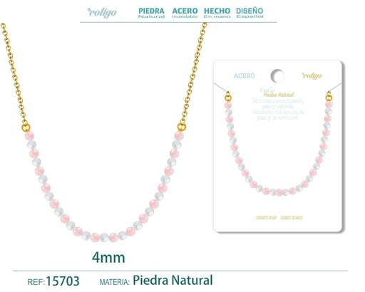 [15703] Collar de cuarzo rosa y cuarzo blanco de 4 mm - Joyería de moda y collares