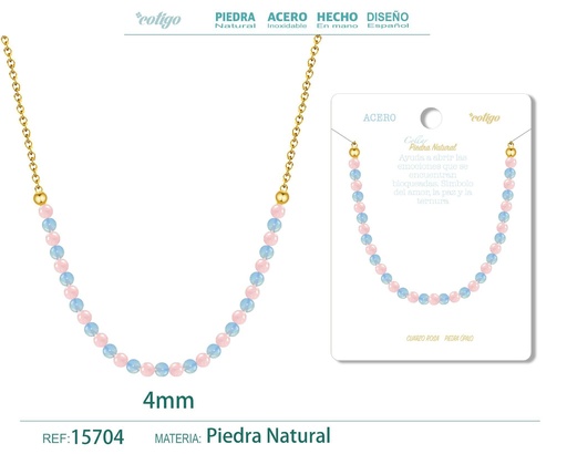[15704] Collar de cuarzo rosa y opalina de 4 mm - Joyería de moda y collares