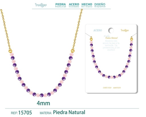 [15705] Collar de cuarzo rosa y amatista de 4 mm - Joyería de moda y collares