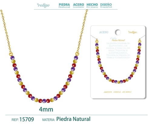 [15709] Collar de carneola, jade amarillo y amatista de 4 mm - Joyería de moda y collares