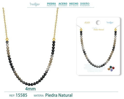 [15585] Collar de ágata 4 mm - Joyería de piedra natural y acero