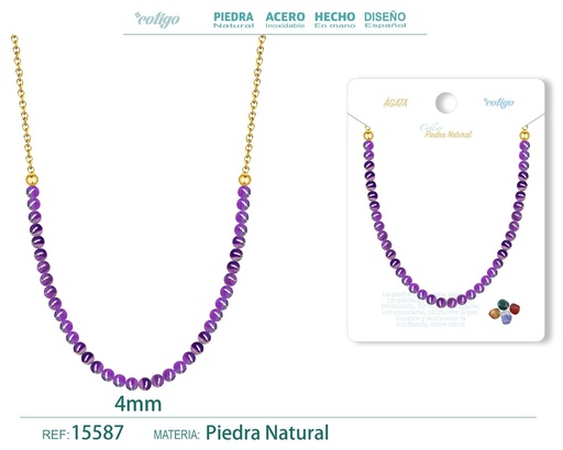 [15587] Collar de ágata 4 mm - Joyería de piedra natural y acero