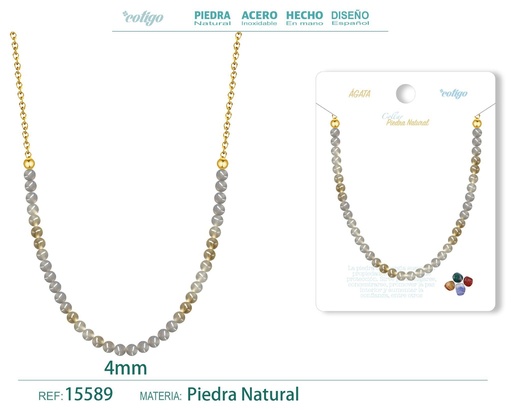 [15589] Collar de ágata 4 mm - Joyería de piedra natural y acero