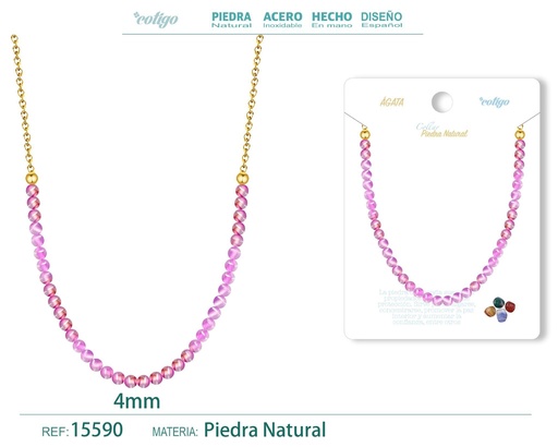 [15590] Collar de ágata 4 mm - Joyería de piedra natural y acero